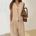 Solid Color Cotton Linen Office V neck Vest Trousers Two Piece Summer All-Matching Casual Set Women-Fancey Boutique