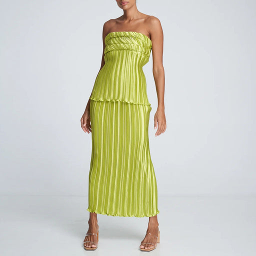 Color-Green-Summer Solid Color Suit Women Sexy Tube Top Top Skirt Two Piece-Fancey Boutique