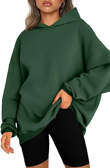 Color-Blackish Green-Women Clothing Hooded Pullover Oversized Loose Casual Brushed Hoody-Fancey Boutique