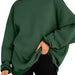 Color-Blackish Green-Women Clothing Hooded Pullover Oversized Loose Casual Brushed Hoody-Fancey Boutique