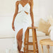 Personalized Sling Dress Close Fitting Sheath Long Slim Fit Slit Hemline at Hem Backless Dress-White-Fancey Boutique