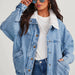 Color-Blue-Ladies Fall Winter Jacket Denim Cotton Loose Fur Collar Large Collared Double Pocket Polo Line Coat-Fancey Boutique