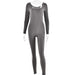 Color-Dark Grey-Sexy Soft High Elastic Long Sleeve Tights U Collar Stitching Trousers Jumpsuit-Fancey Boutique