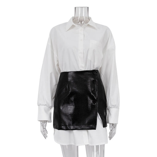 Color-White-Women Clothing Spring Wear a Set of Simple Loose White Shirt Waist Seal Skirt Outfit-Fancey Boutique