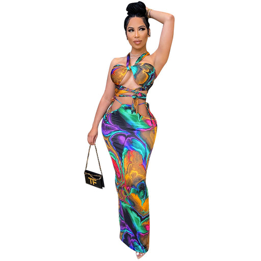 Color-Gold-Sexy Digital Printing Corset Ladies Two Piece Set-Fancey Boutique