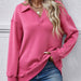 Color-Coral Red-Women Clothing Autumn Winter Winter Polo Collar Long Sleeve Loose Fitting Fleece Pullover Women-Fancey Boutique