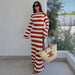 Color-Striped Contrast Color Beach Vacation Sexy Dress Knitted Hollow Out Cutout Maxi Dress Blouse Summer Women-Fancey Boutique