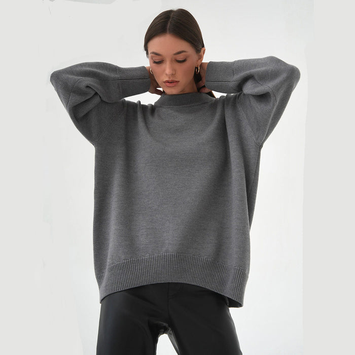 Solid Color round Neck Sweater Autumn Winter Office Casual round Neck Knitted Sweater-Fancey Boutique