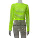 Color-Green-Spring Sexy See through Sexy round Neck Sexy Knitted Long Sleeves Cropped Short Top for Women-Fancey Boutique