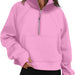 Color-Pink-Women Clothing Half Zipper Short Stand Collar Thumb Hole Brushed Hoody-Fancey Boutique