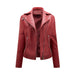 Color-Burgundy-Short Spring Autumn Leather Women European Size Slim Collared Motorcycle Clothing Oblique Zipper Jacket Women Coat-Fancey Boutique