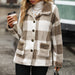 Color-Khaki grid-Autumn Winter Women Collared Long Sleeve Mid Length Plaid Single Breasted Plush Casual Jacket-Fancey Boutique