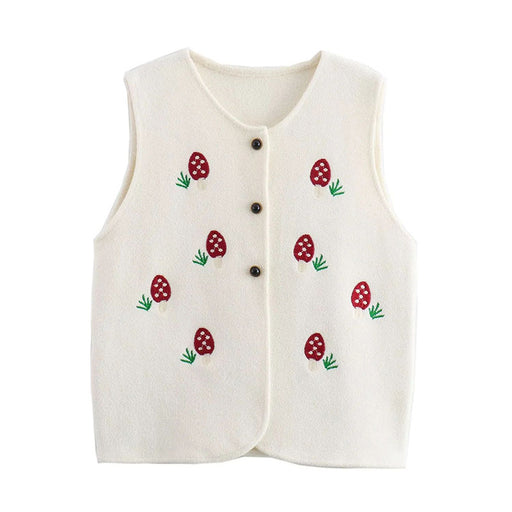 Women Retro Casual Simple Strawberry Double Sided Cotton Knitted Vest-White-Fancey Boutique