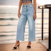 Super Soft Smooth Summer Cool Lyocell Tencel Draping Cropped Light Blue Washed Wide Leg Jeans-Fancey Boutique