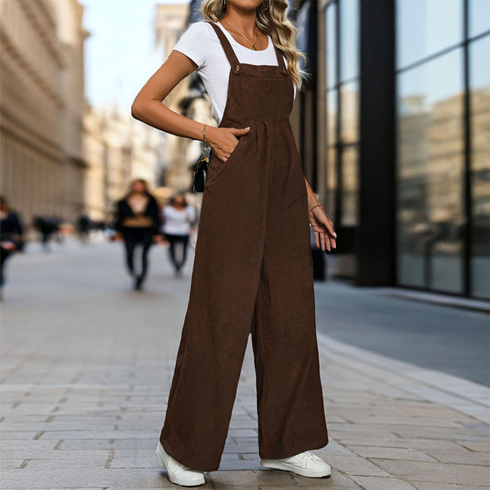 Fall Women Clothing Maillard Solid Color Corduroy Suspender Pants for Women-Fancey Boutique