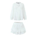 Women Clothing French Slim Fit Buttoned Accessories Lace Long Sleeve Shirt Shorts Suit-White Suit-Fancey Boutique