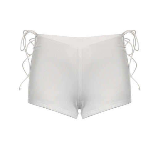 Color-White-Niche Pure Sexy Hollow Out Cutout Out Tied Low Waist Sexy Sports Casual Stretch Mini Shorts-Fancey Boutique