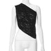 Color-Black-Women Clothing Solid Color Cropped Outfit Asymmetric Diagonal Collar Tops-Fancey Boutique
