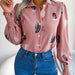 Color-Pink-Spring Summer Elegant Feather Lantern Sleeve Collared Shirt Women Clothing-Fancey Boutique