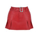 Sexy Hipster Mini Skirt Pleated Faux Leather All Match Office Metallic Belt A line Skirt-Red-Fancey Boutique