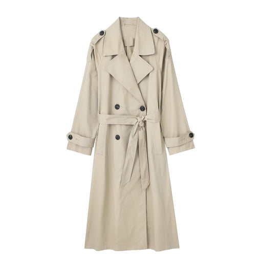 Color-Ivory-Women Clothing French with Belt Collared Double Breasted Trench Coat-Fancey Boutique