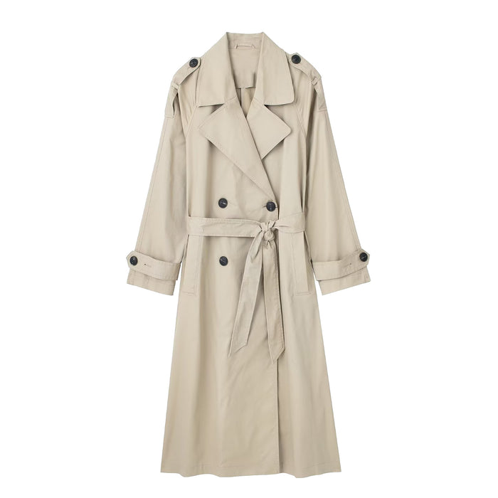 Color-Ivory-Women Clothing French with Belt Collared Double Breasted Trench Coat-Fancey Boutique