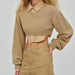 Ultra Short Knitted Top Pullover Shirt V Neck Cropped Bandage Dress Long Sleeve Top-Khaki-Fancey Boutique