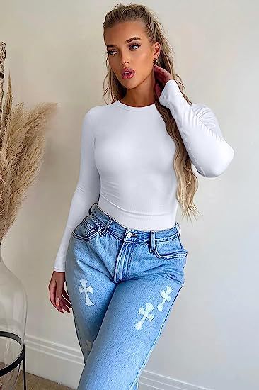 Color-White-Autumn Winter Long Sleeved Top round Neck Stretch Bottoming Shirt T shirt Top for Girls-Fancey Boutique
