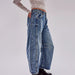Casual Wide Leg Loose Jeans Women Mid Low Waist Washed Denim-Blue-Fancey Boutique