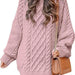 Color-Pink-Round Neck Long Sleeve Twisted Knitted Thick Needle Pullover Mid Length Sweater Women Dress-Fancey Boutique