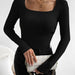 Color-Black-Slim Long Sleeve Top Women Autumn Square Collar T Shirt Women-Fancey Boutique