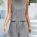 Color-Black-Women Clothing Spring Summer Black White Plaid Casual Sleeveless Shorts Suit Women-Fancey Boutique