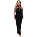 Color-Black-Summer Sleeveless Backless Design Solid Color High Waist Strap Straight Jumpsuit-Fancey Boutique