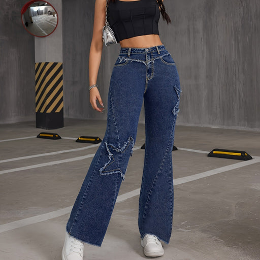 Sexy Fashionable Frayed Hem Stitching Design Feeling Slightly Pull High Waist Slimming Straight Mop Denim Trousers for Women-Fancey Boutique