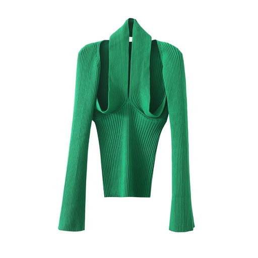 Color-Green-Autumn Women Halter Sweater-Fancey Boutique