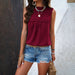 Color-Burgundy-Women Clothing Spring Summer Casual Solid Color Sleeveless Vest Top-Fancey Boutique