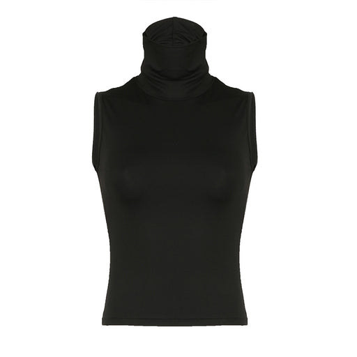 Street Basic Solid Color Turtleneck Anti Car Outer Wear Sleeveless Vest Sexy Elegant Slim Stretch Casual Top-Black-Fancey Boutique