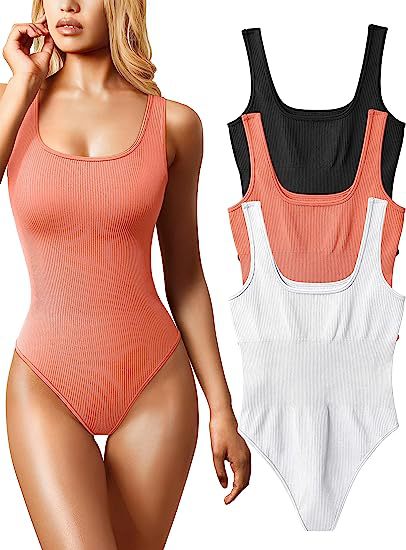 Color-Orange-Summer Women U Neck Sleeveless Vest Tight Jumpsuit-Fancey Boutique