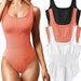 Color-Orange-Summer Women U Neck Sleeveless Vest Tight Jumpsuit-Fancey Boutique