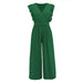 Color-Green-Sexy Slim Jumpsuit High Waist Sleeveless Lotus Leaf V neck Pleated Wide Leg Skort Women-Fancey Boutique