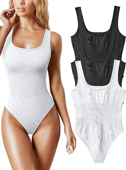Color-White-Summer Women U Neck Sleeveless Vest Tight Jumpsuit-Fancey Boutique