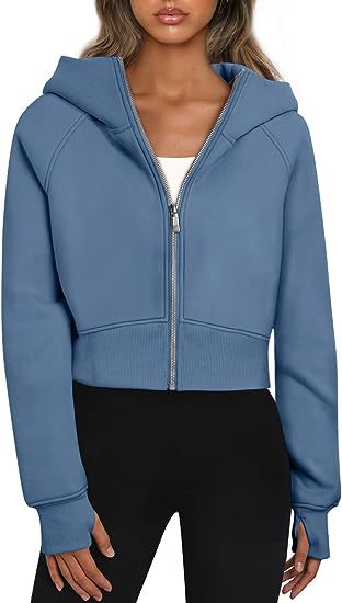 Color-Sea Blue-Women Clothing Hooded Zipper Short Casual Velvet Long Sleeve Sweatshirt-Fancey Boutique