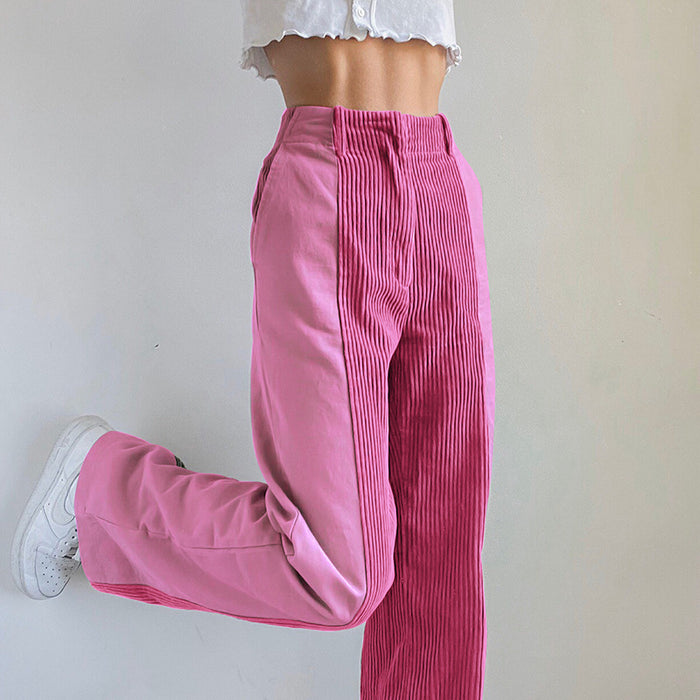 Color-Pink-Autumn Winter Women Clothing Work Pant Business Pants Loose Assorted Colors Pants Solid Color Corduroy Pants-Fancey Boutique