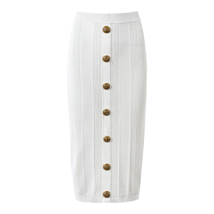 Summer Women Classic Online Influencer Pop Knitted Dress Woolen Midi Skirt-White-Fancey Boutique