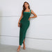 Color-Green-Women Dress Spring Summer Fashionable Sexy Figure Flattering Rhinestone Strap Dress Slit Formal Dress-Fancey Boutique