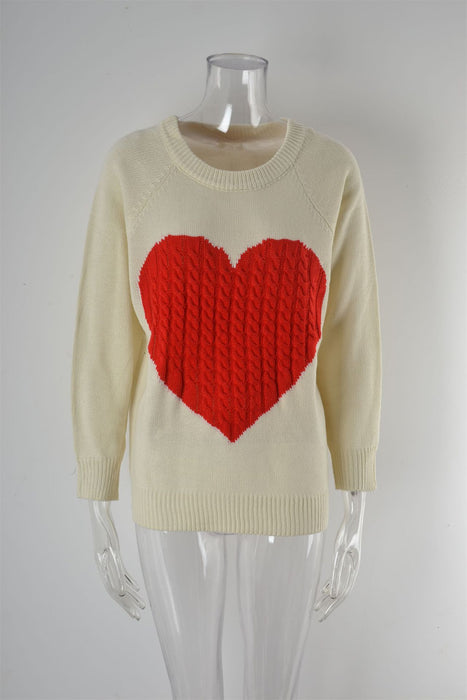 Color-Off-White Red Love-Knitwear Women Autumn Winter Women Knitwear Heart Trendy Pullover Sweater Women-Fancey Boutique