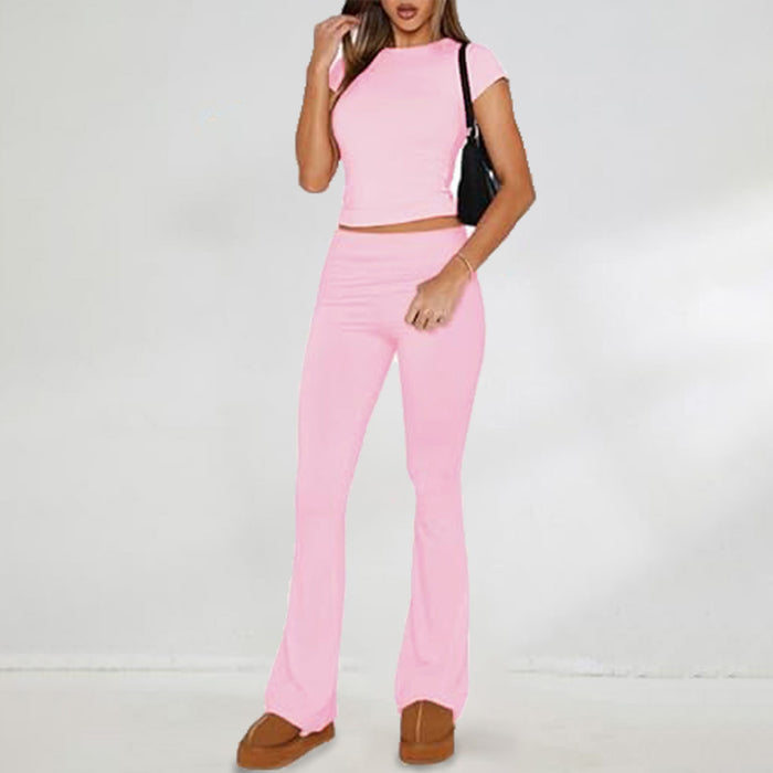 Color-Pink-Women Clothing Spring Summer Casual Solid Color Slim Fit Short Sleeve Suit-Fancey Boutique