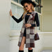 Color-Brown-Women Long Collar Sleeveless Sweater Coat Plaid Jacquard Knitted Vest Outer Wear Cardigan-Fancey Boutique