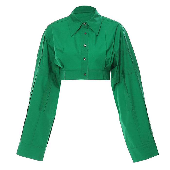 Color-Green-Autumn Winter Personalized Cropped Stitching Short Shirt Top for Women-Fancey Boutique