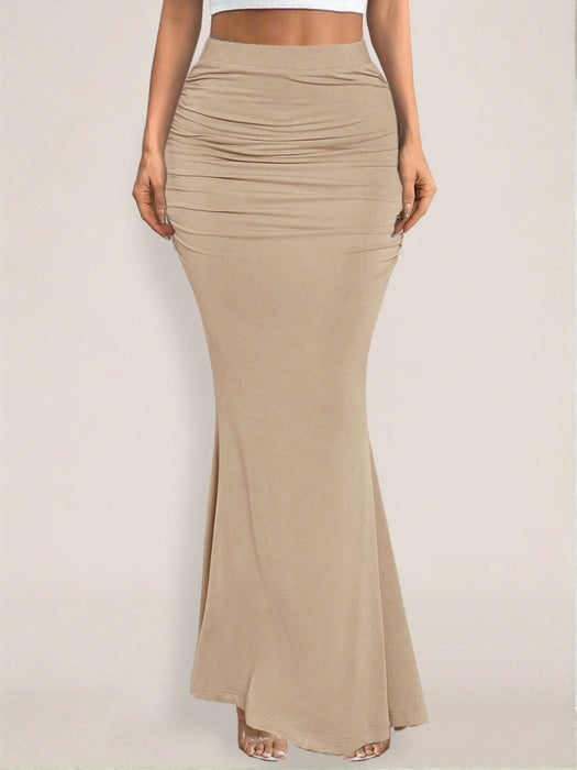 Summer Skirt Sexy Slim Hip Pleated Wide Hem Maxi-Apricot-Fancey Boutique